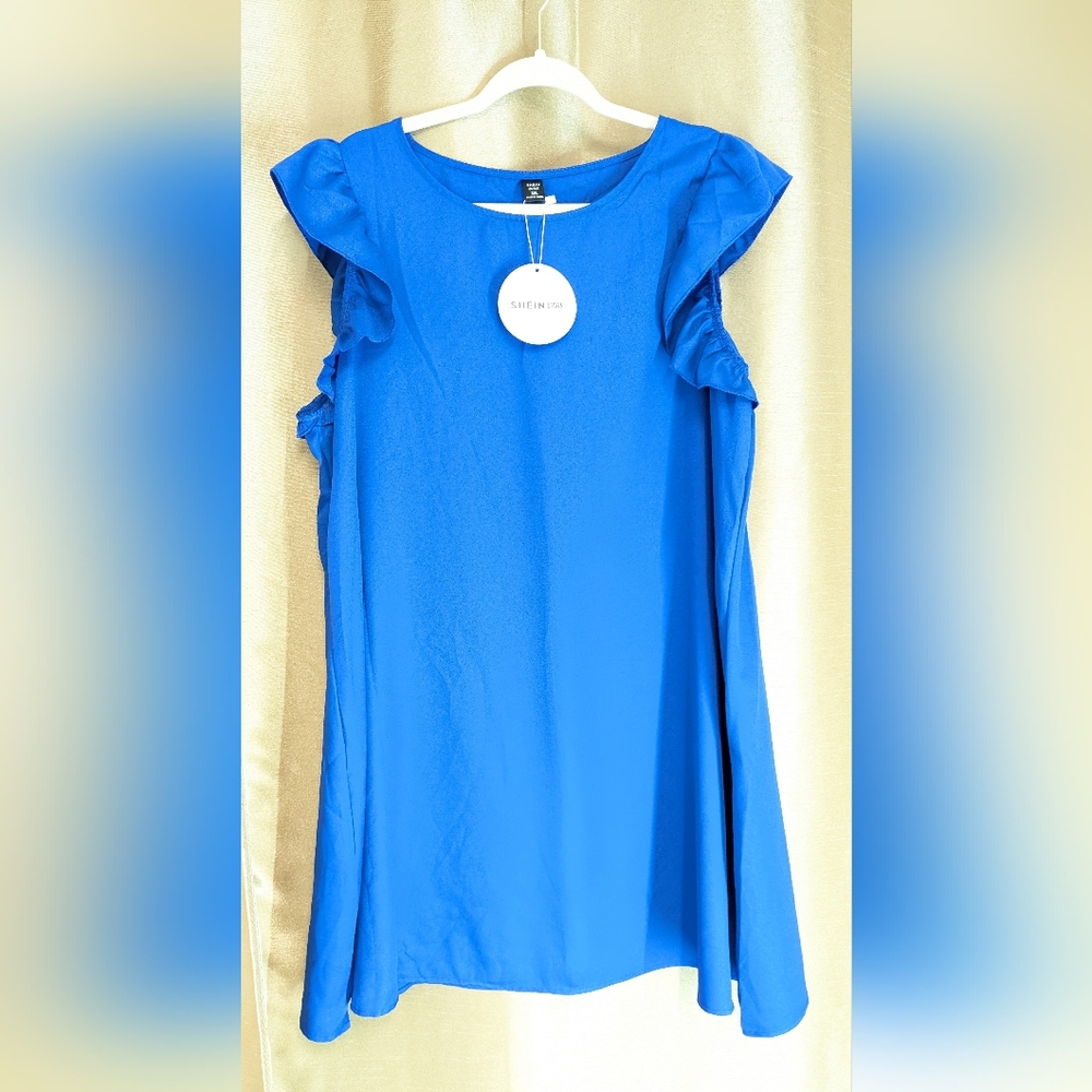 NWT Blue Ruffled Sleeve Dress Size 2XL Light Weight Summer Easter